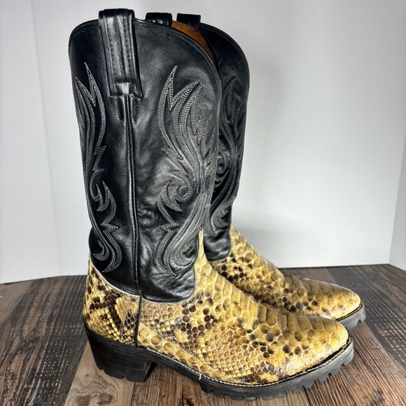 Ben Miller Boots Mens 10 Python Snakeskin Leather Western Round Toe Cowboy Rodeo - Picture 5 of 11